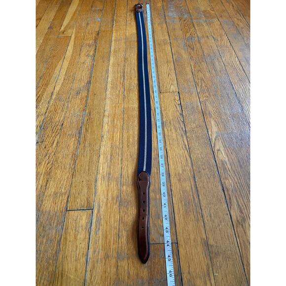 BARRONS-HUNTER Navy/Tan Stripe Stretch Belt w/Leather Tabs Mens sz 38 - Picture 12 of 12